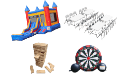 Electric Orange Castle Bounce and Slide Party Package