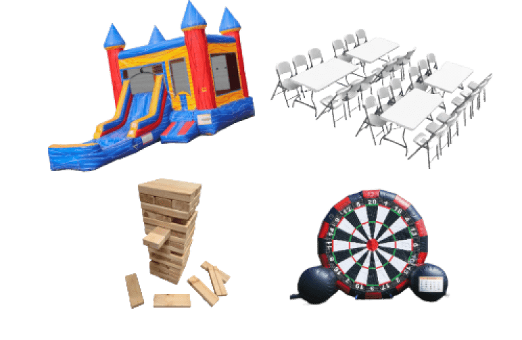 Electric Orange Castle Bounce and Slide Party Package