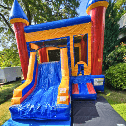 electric orange castle bounce house slide combo seattle madrona 17 1 Electric Orange Castle Bounce House & Slide Combo