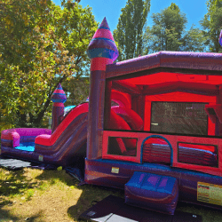 purple castle combo seatac mcmicken heights front view 1763273002 Purple Castle Bounce House and Dual Lane Slide Combo